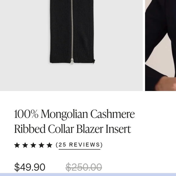 Quince Mongolian Cashmere Ribbed Collar Blazer Jacket Insert Black - Picture 2 of 8